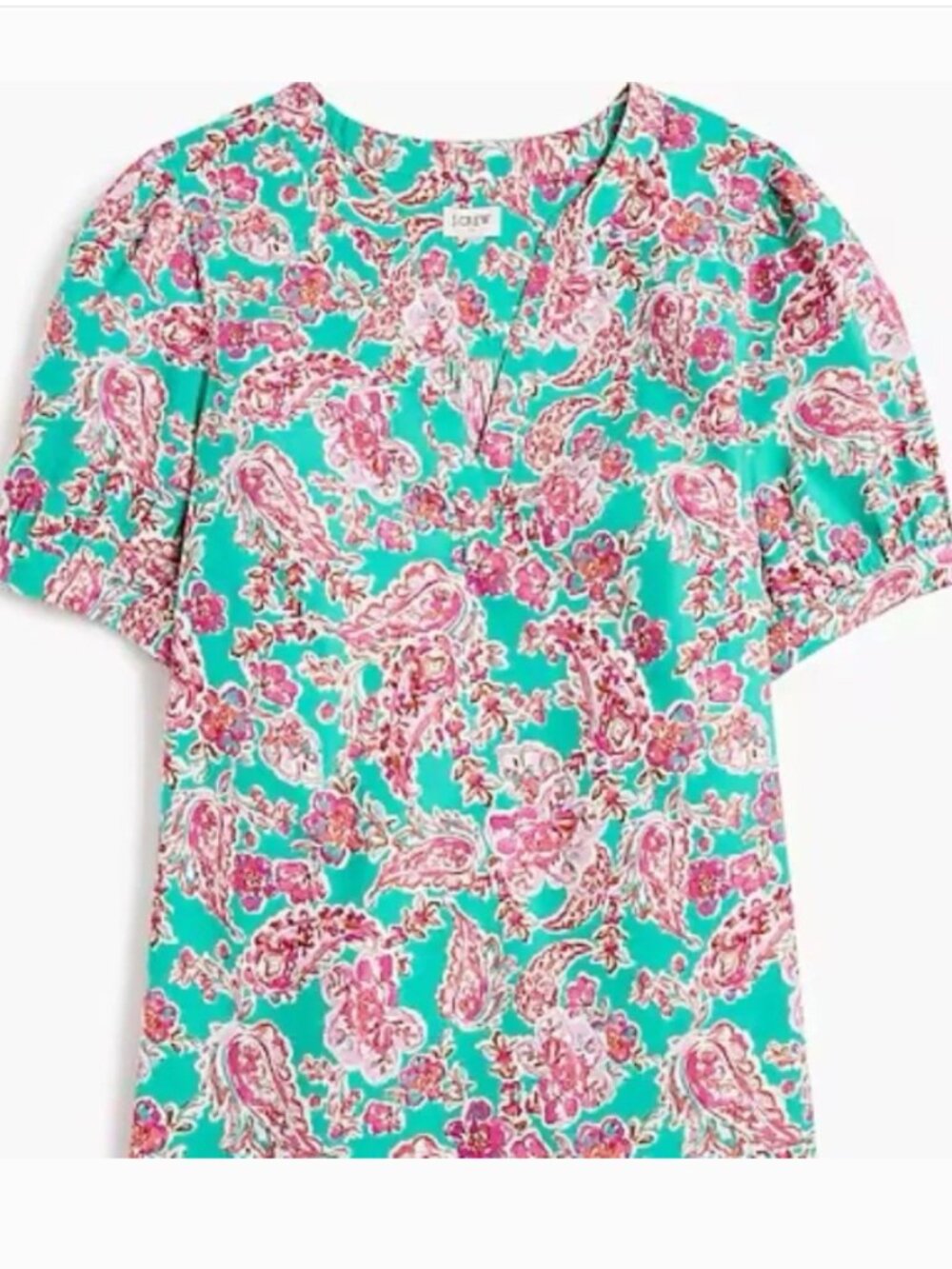 J. Crew Teal Printed Short-sleeve Poplin Top Floral, Size Small NWT